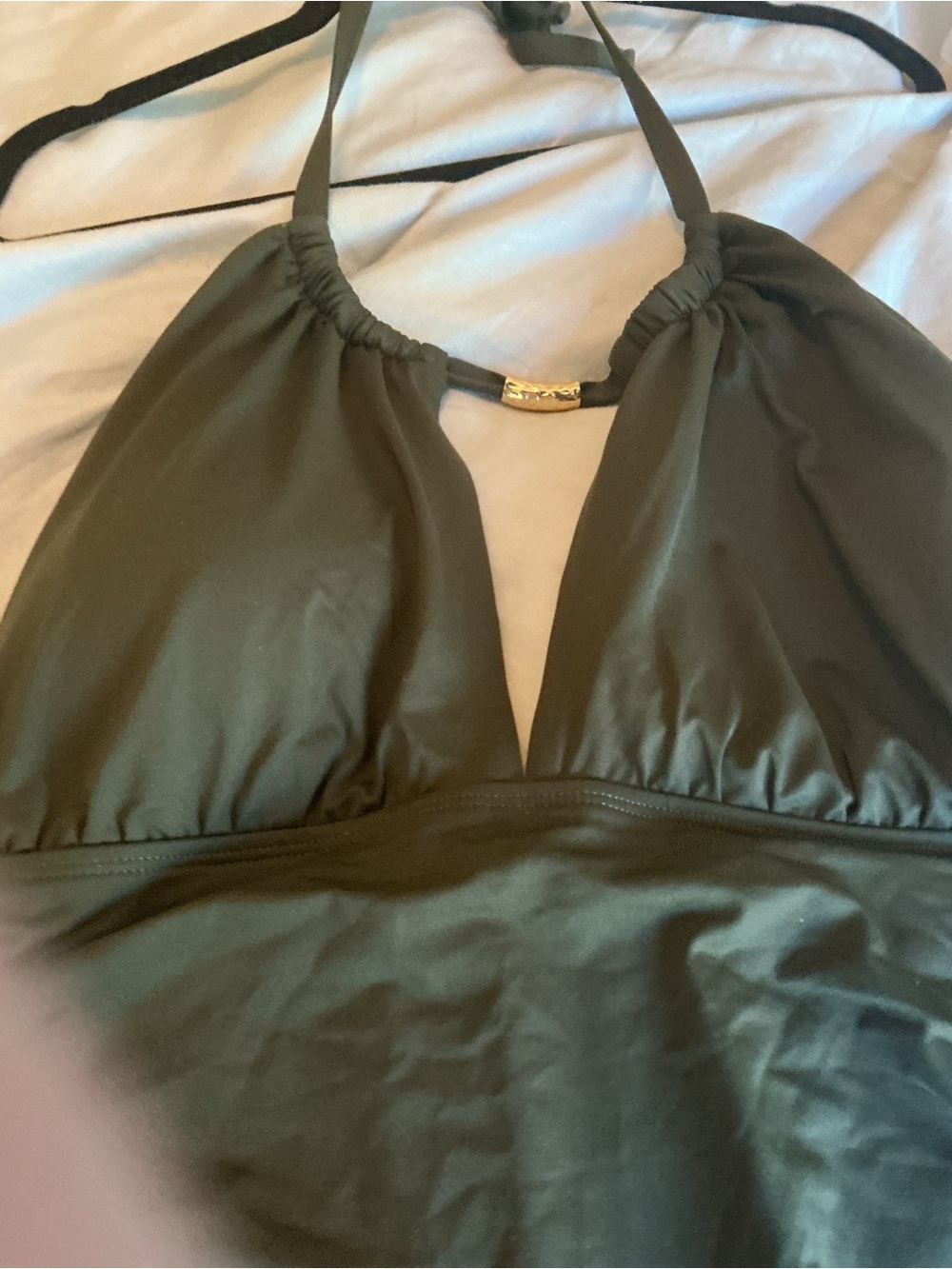 Ralph Lauren Olive Green Halter One-Piece Swimsuit